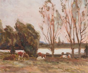 Albert Ernest Bottomley (1873-1950) - Watercolour, Resting Cattle