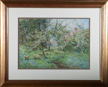 Florence A. Saltmer (act. 1882-1908) - Watercolour, The Orchard