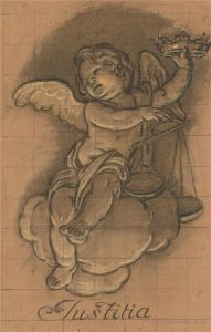 Giorgio Matteo Aicardi (1891-1985) - Charcoal Drawing, Fresco Study, Justitia