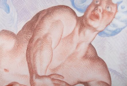 Giorgio Matteo Aicardi (1891-1985) - Watercolour Fresco Cartoon, Recoiling Man