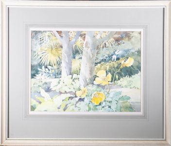 Gillian M. Hobbs - 20th Century Watercolour, Yellow Flowers and Dragonfly