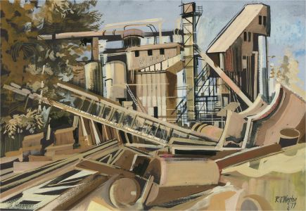 Ray J. Weston - 1977 Gouache, Industrial Scene