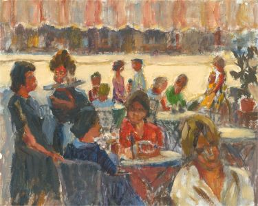 Barbara Doyle (b.1917) - Contemporary Oil, The Busy Cafe