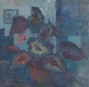 Barbara Doyle (b.1917) - 1983 Oil, Blue Begonia