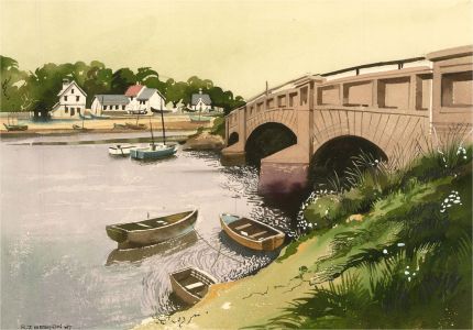 Ray J. Weston - 1987 Watercolour, Moored by the Bridge