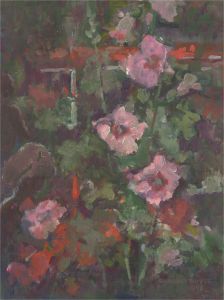 Barbara Doyle (b.1917) - 1993 Oil, Hollyhocks In Egypt
