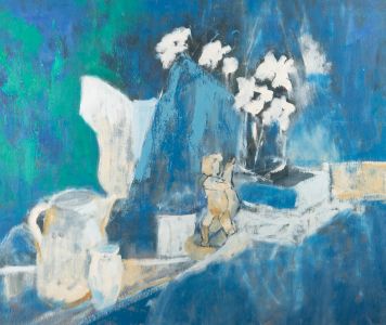 Barbara Doyle (b.1917) - Contemporary Oil, White and Blue Still Life