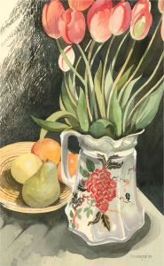 Ray J. Weston - 1989 Watercolour, Tulips and Fruit