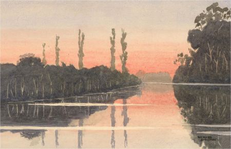 Richard Appleton - 20th Century Watercolour, Sunset on the River