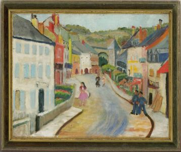 Marie Parmeter - Naive 20th Century Oil, French Street Scene