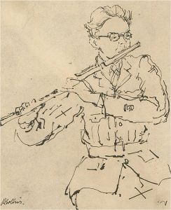 Peter Collins ARCA - Mid 20th Century Pen and Ink Drawing, The Flutist