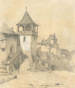 Late 19th Century Graphite Drawing - Castle Study