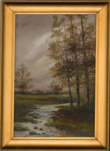 Early 20th Century Oil - Small Stream and Cottages
