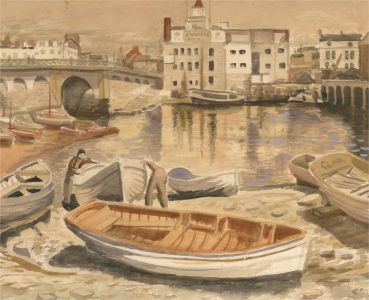 Mid 20th Century Watercolour - Boats in the Harbour