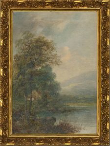 Early 20th Century Oil - Fishing In The Valley
