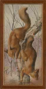 20th Century Watercolour - Red Squirrels