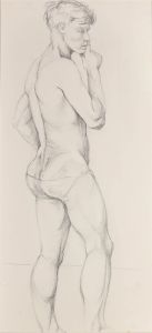 20th Century Graphite Drawing - Posing Male Nude