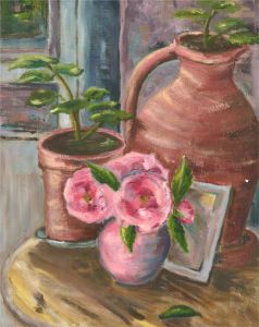 Mid 20th Century Oil - Garden Roses Still Life