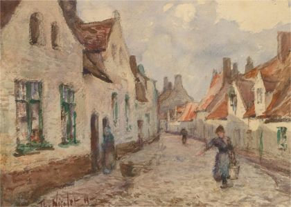 Thomas Nicolet - Early 20th Century Watercolour, Rue De Rouleau, Bruges