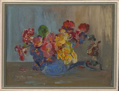 Margaret Morcom - Mid 20th Century Oil, Flowers and a Statuette