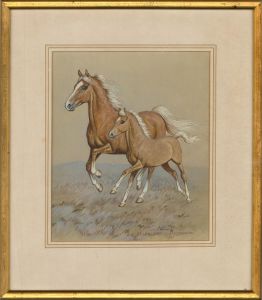 Ninetta Butterworth (b.1922) - Mid 20th Century Watercolour, Mare and Foal