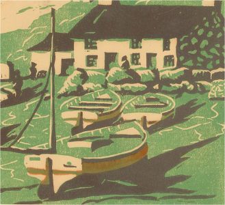 John Baron - Mid 20th Century Woodcut, Boats At Sennen