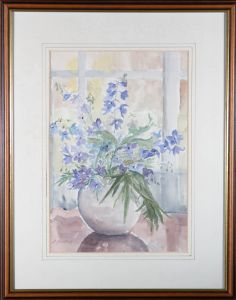 Sylvia Grottick - 20th Century Watercolour, Purple Flowers in Vase