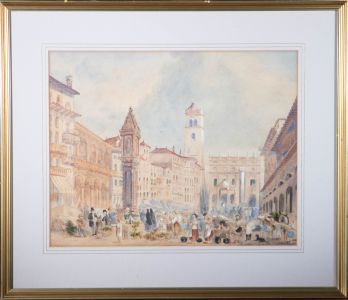 Late 19th Century Watercolour - Continental Town Square
