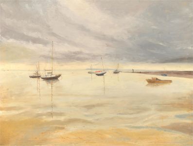 Sylvia Grottick - 20th Century Oil, Coastal Scene with Boats