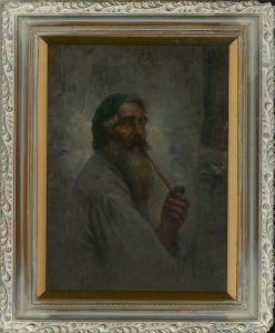 Raffaele Frigerio (1875-1948) - Early 20th Century Oil, Artist With His Pipe