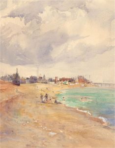 H.E.J. - Mid 20th Century Watercolour, Swimming and Sunbathing
