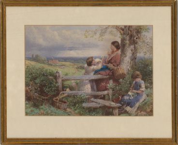 After Myles Birket Foster RWS (1825-1899) -20thC Baxter Print, The Rustic Stile