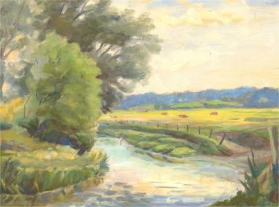 20th Century Oil - Rural View with Cattle in the Distance