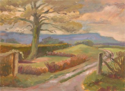 20th Century Oil - An Early Morning View with Country Lane