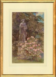 Early 20th Century Watercolour - Garden Statue
