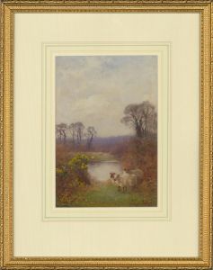 Benjamin D. Sigmund (1857-1947) - Watercolour, Landscape View with Sheep