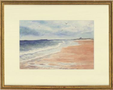20th Century Watercolour - Beach Scene with Seagulls