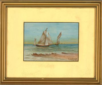 T. Hampson - 1915 Watercolour, Sailboats At The Shore