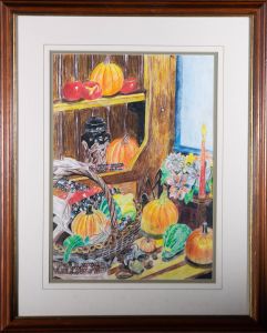 1996 Pastel - Interior Scene with Pumpkins