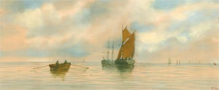 J. Knowle - Early 20th Century Watercolour, Sailing on Calm Seas