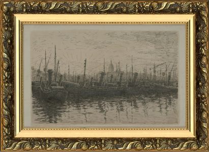 Mid 20th Century Scratchboard - London from the Thames