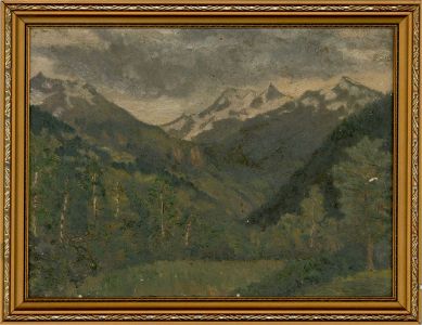 Mid 20th Century Oil - Storm Clouds Over The Mountains