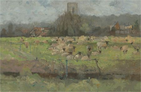 Keith Johnson (1931-2018) - 2006 Oil, Sheep on Turnips, Southrepps