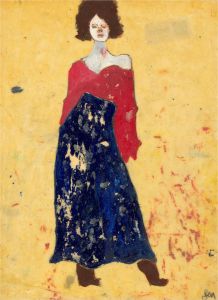 Ben Carrivick - Contemporary Oil, Blue Skirt and Brown Boots