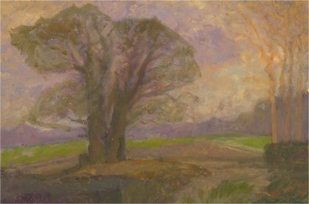 Keith Johnson (1931-2018) - 2012 Oil, Two Oaks & Ploughed Field