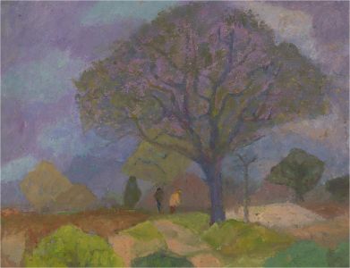 Keith Johnson (1931-2018) - Contemporary Oil, Two Figures under Tree