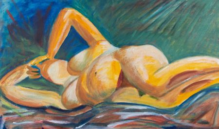 Eddie Bianchi (fl.1975-95) - Contemporary Oil, Reclining Golden Nude