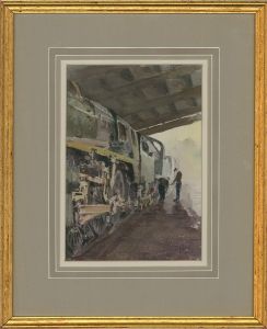 Joseph - 1990 Watercolour, Locomotive Inspection