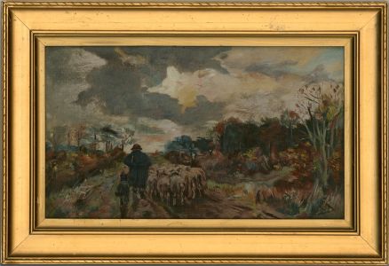 A. Graham - Framed 1914 Oil, Shepherd & Sheep