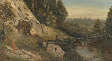 For Restoration - C. H. Minn - Oil, Fallen Tree Across The Water
